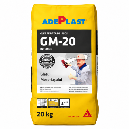 Glet de finisare Adeplast GM-20 Gletul Meseriasului, ipsos, 20 kg